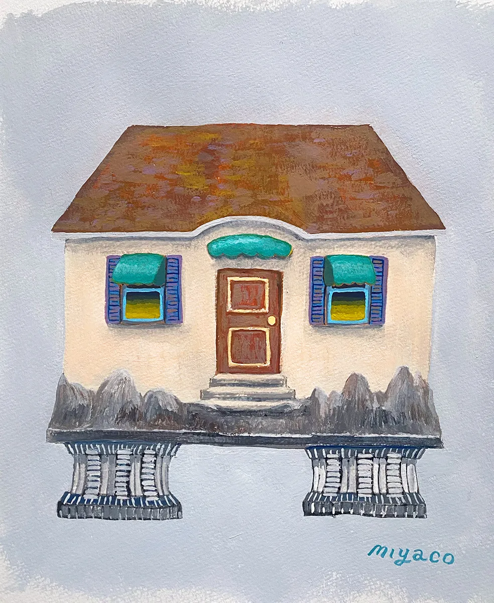 ササキ京のアクリル画、家